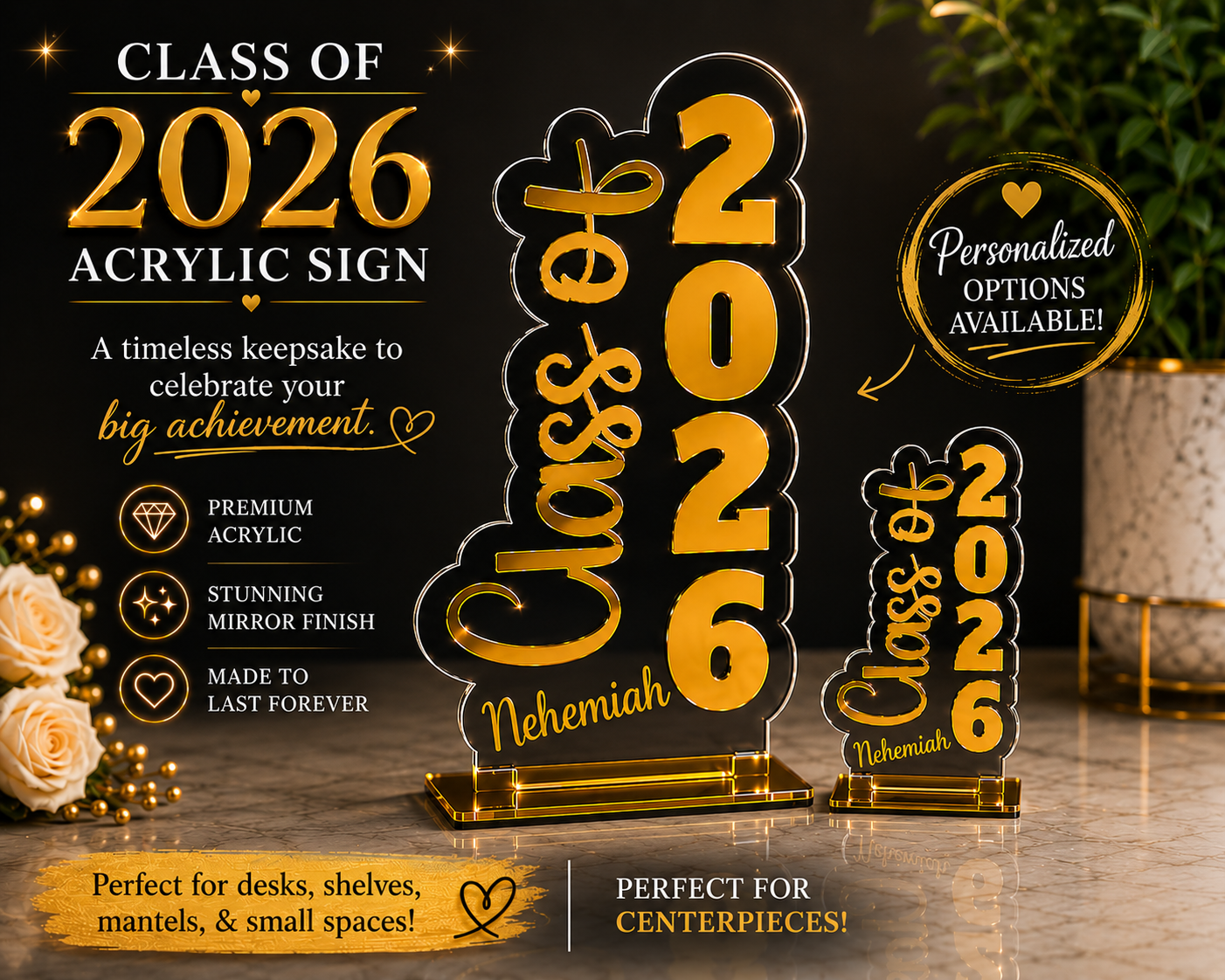 Customized Class of 2026 Acrylic Centerpiece