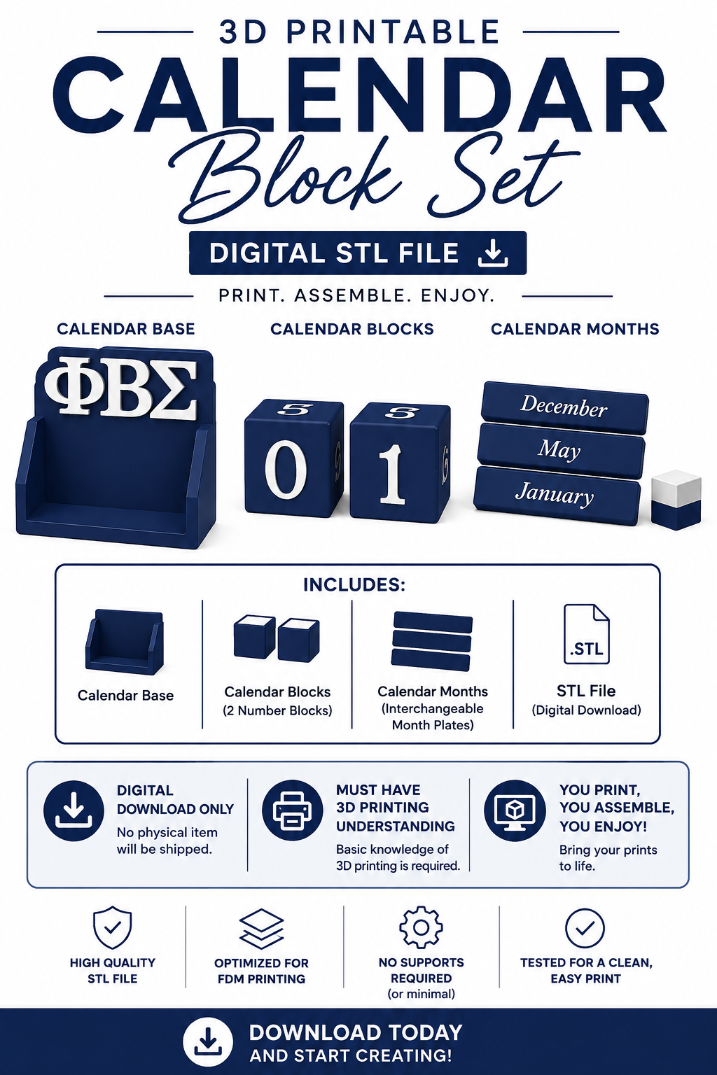 3D Sigma Calendar Block - Digital Download Only