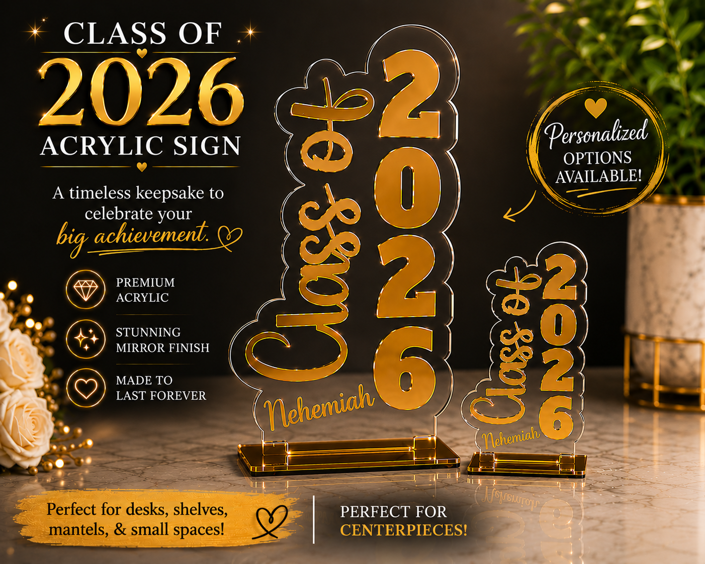 Customized Class of 2026 Acrylic Centerpiece