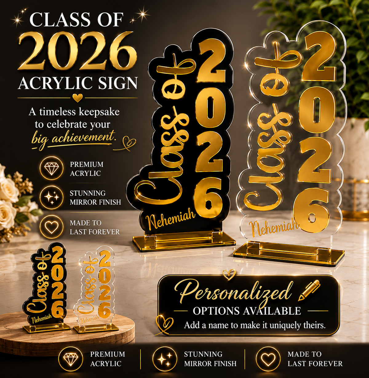 Customized Class of 2026 Acrylic Centerpiece