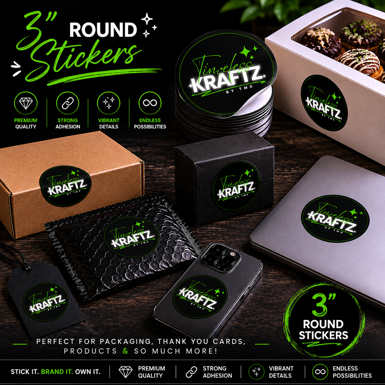 3 in Round Stickers